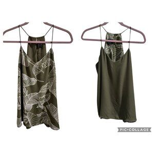 ✌️ 2/$40 ✌️Express Sleeveless Reversible Leaf Print Top Sz M Olive Green & White